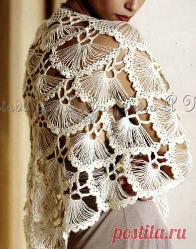 Шаль крючком, узор "турецкая ракушка". Схема и подробный мастер-класс