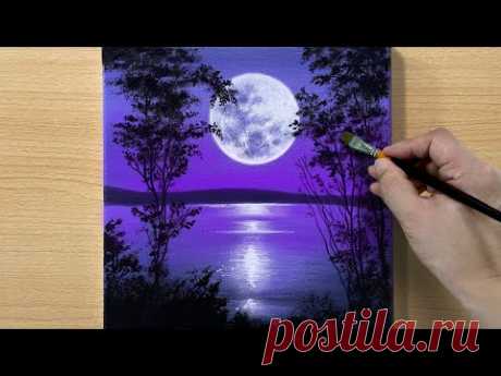Full Moon Painting / Acrylic Painting for Beginners / STEP by STEP #173​ / 보름달 풍경화