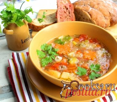 Овощной, летний супчик с томатно-чесночными гренками фото рецепт приготовления