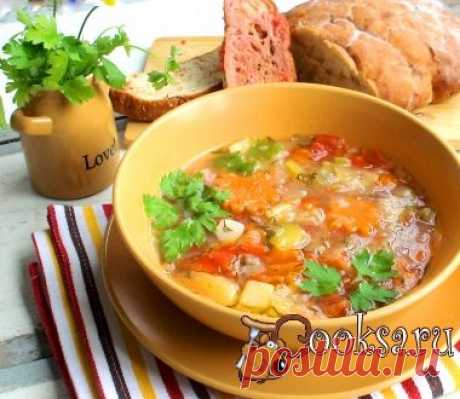 Овощной, летний супчик с томатно-чесночными гренками фото рецепт приготовления