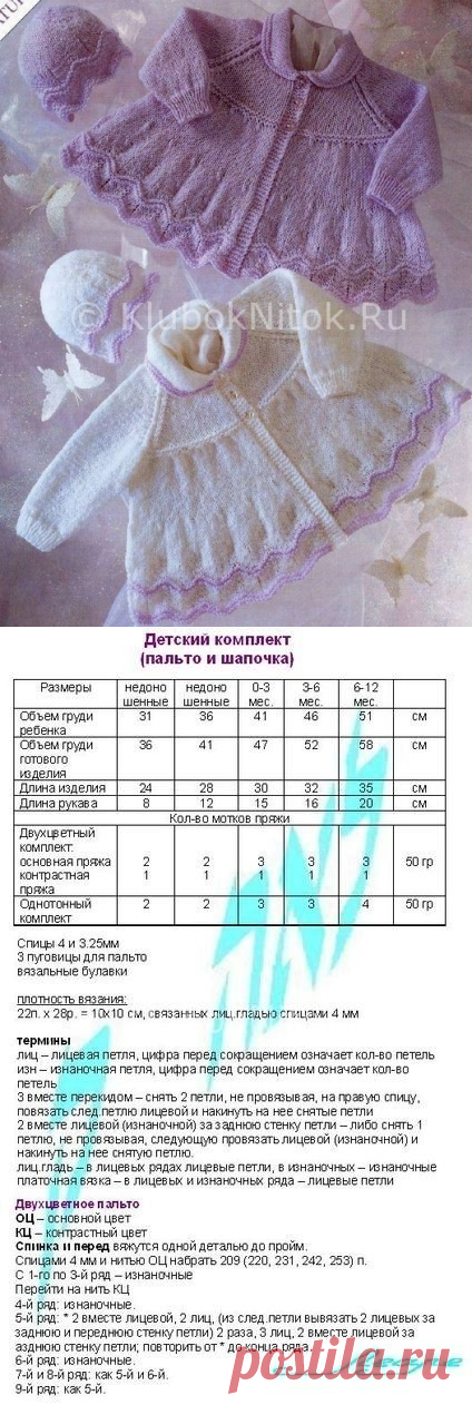 Пальто и шапочки | Вязание для девочек | Вязание спицами и крючком. Схемы вязания.