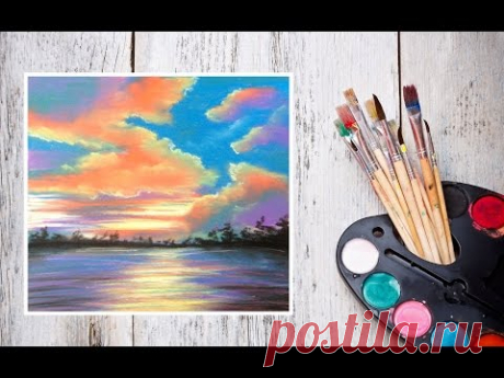 Видео урок Как нарисовать закат пастелью! Картина за 10 минут! #Dari_Art - YouTube
