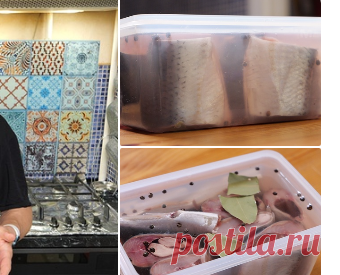 Шеф-повар Василий Емельяненко
малосольная селедочка 
Ингредиенты:
Сельдь - 3 шт
Соль - 30 г
Сахар - 10 г
Вода - 970 мл
Перец горошком - по вкусу
Лавровый лист - 2 шт