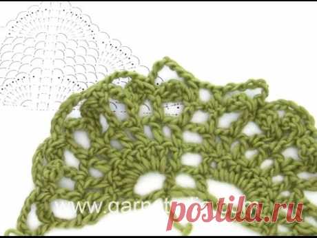 DROPS Crocheting Tutorial:  How to work the beginning of a shawl with fan pattern and ch loops.