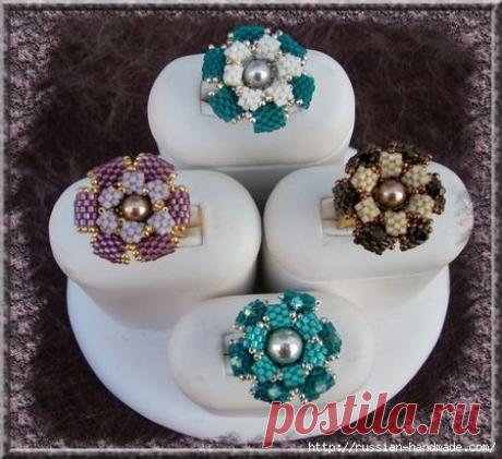 Украшения из бисера. КОЛЬЦА и БРАСЛЕТ "Цветы лета"