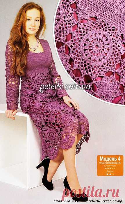 Нарядное платье из круглых мотивов. Схемы вязания, описание