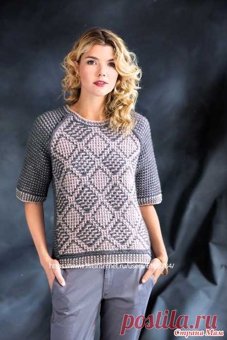 Футболка Mosaic от Mari Lynn Patrick. Спицы. Размеры: S,M, L  Размер  Бюст=104, 109см  Длина=61см по центру спинки  Плечо=38; 40,5см  Пряжа и Материалы - 4 мотка =100гр.=200м. шерсть, серая, цвет (А);