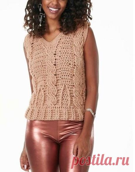 Стильный жилет крючком с косами и рельефными столбиками | Галина Knitting | Яндекс Дзен