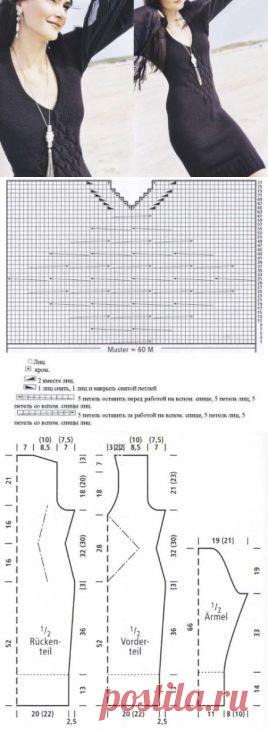 Черненькое платье-труба с плетеным узором | Вязание спицами и крючком – Азбука вязания