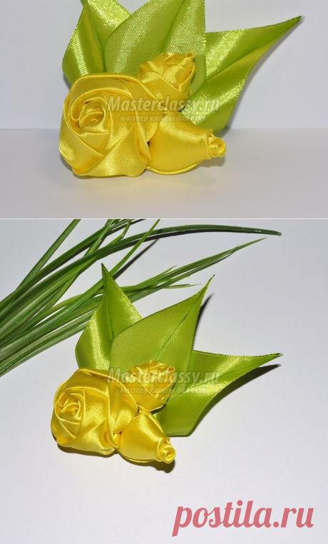 Цветы из лент – брошь жёлтый букетик. Мастер класс с пошаговыми фото