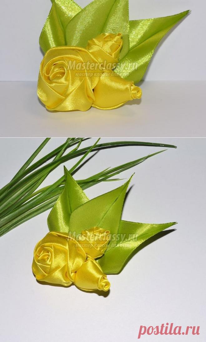 Цветы из лент – брошь жёлтый букетик. Мастер класс с пошаговыми фото