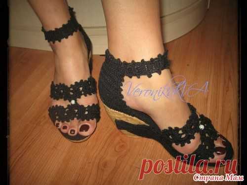 Босоножки крючком на танкетке - Страна Мам