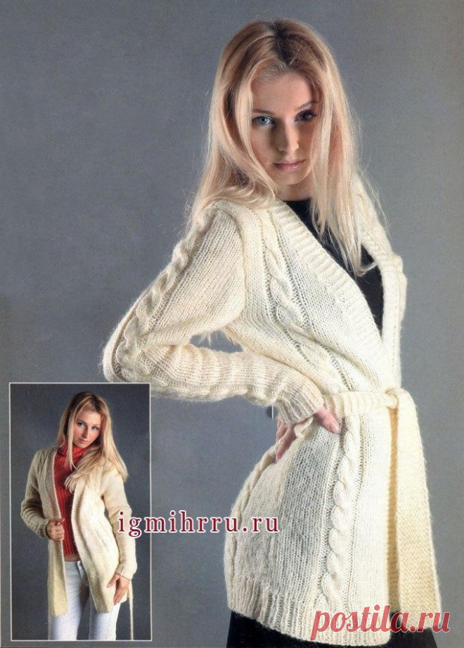 Уютный белый кардиган спицами Уютный белый кардиган. Спицы   Размеры: 42-44   Вам потребуется: пряжа MOHAIR DELICATE (40% мохер, 60% акрил, 500 м/100 г) - 600 г белого цвета, спицы № 3,5 и № 4.   Техника вязания.  Резинка 1x1: спицами № 3,5 вяжите попеременно 1 лиц. п., 1 изн. п.