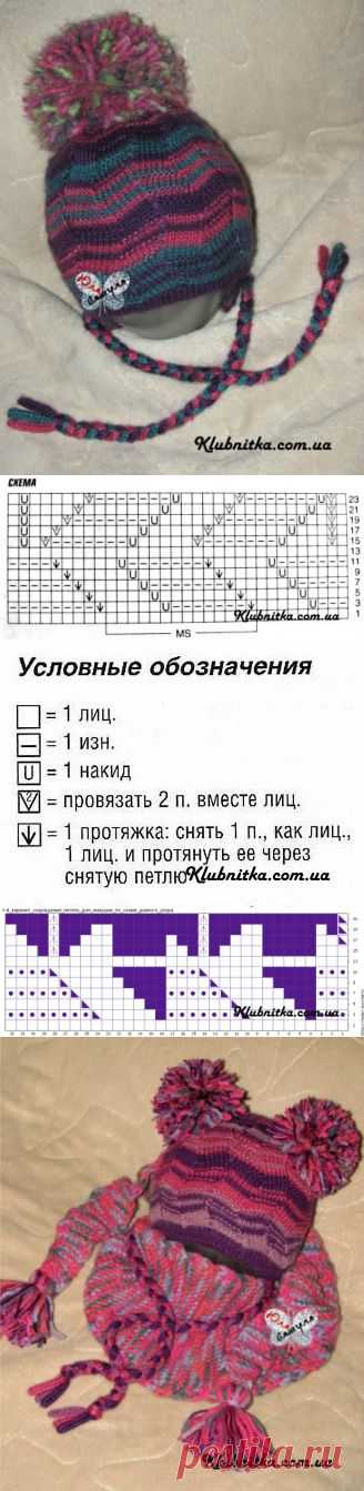 Яркая двойная шапочка с узором в стиле "Миссони", с косичками и помпоном