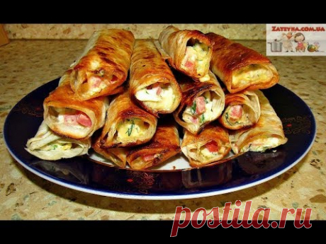 ЗАКУСКА  в ЛАВАШЕ с Колбасой, Сыром и Яйцами - Вкусные Жареные РУЛЕТИКИ за 15 минут!!!