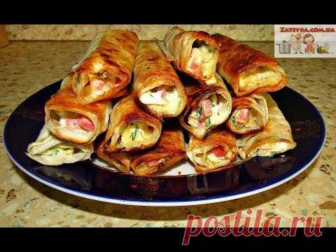 ЗАКУСКА  в ЛАВАШЕ с Колбасой, Сыром и Яйцами - Вкусные Жареные РУЛЕТИКИ за 15 минут!!!