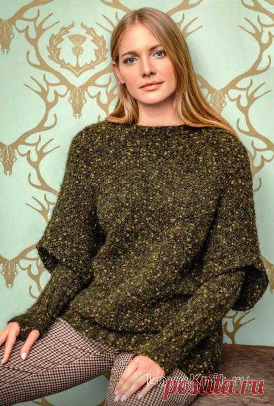 Джемпер с широкими цельновязанными рукавами и митенками. Спицами. / Люблю Вязать