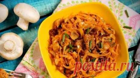 Тушеная в мультиварке капуста с мясом и грибами / Простые рецепты