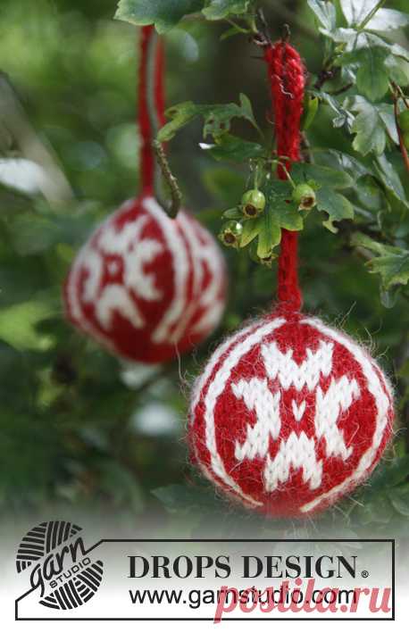 DROPS Extra 0-785 - Knitted DROPS Christmas balls in 2 threads "Alpaca". - Free pattern by DROPS Design