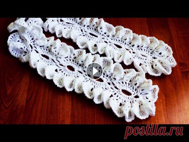 Ажурный шарфик с рюшами крючком В этом видео показано, как связать ажурный шарфик с рюшами крючком. ВНИМАНИЕ!!!!! Количество петель должно быть КРАТНО 20 Присылайте свои работы: Груп...