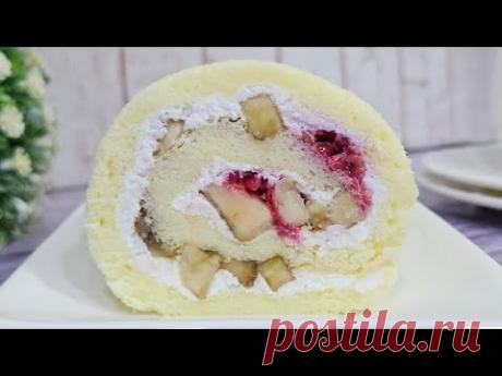 БИСКВИТНЫЙ  РУЛЕТ  С  ТВОРОГОМ