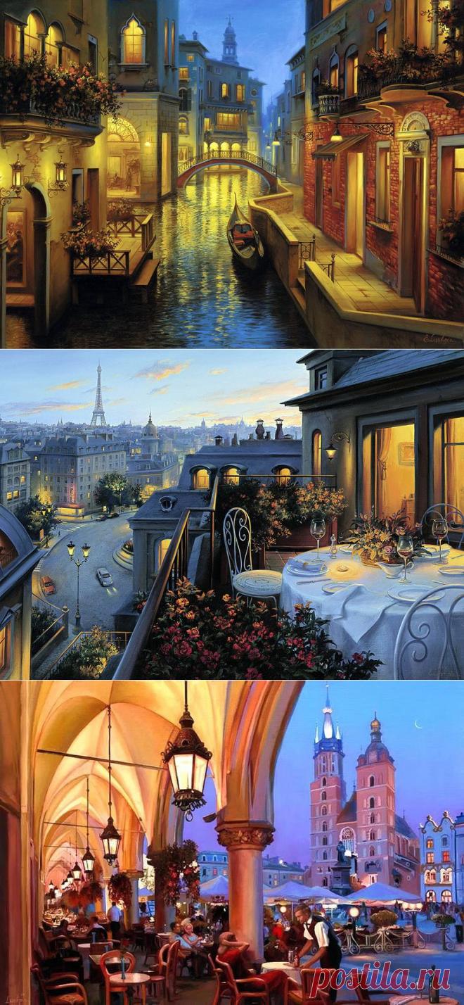 Сумерки в городе. Художник Евгений Лушпин..