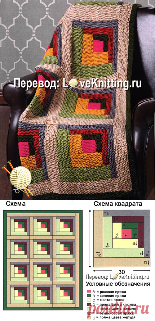 Плед из квадратов | Loveknitting.ru