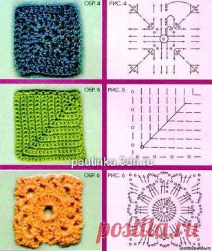 Квадратные мотивы крючком в копилку мастерицы