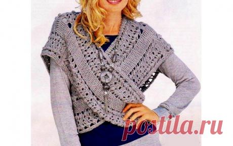 Вязаная крючком жилетка с запахом - Эфария Вязаная крючком жилетка с запахом. Схема для вязания источник