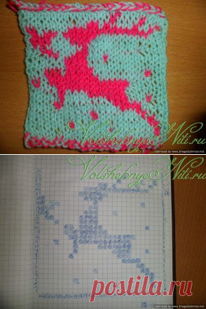 Жаккардовый узор "Олень". Норвежский узор спицами со схемой.