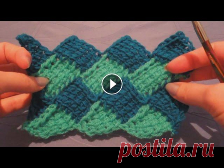Энтерлак тунисским крючком (Enterlak tunissian hook) Все мы знакомы с энтерлаком в тунисской технике. Но всегда показано вязание, где все элементы направлены в одну сторону. В уроке рассмотрен принцип вя...
