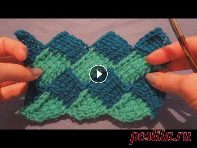 Энтерлак тунисским крючком (Enterlak tunissian hook) Все мы знакомы с энтерлаком в тунисской технике. Но всегда показано вязание, где все элементы направлены в одну сторону. В уроке рассмотрен принцип вя...