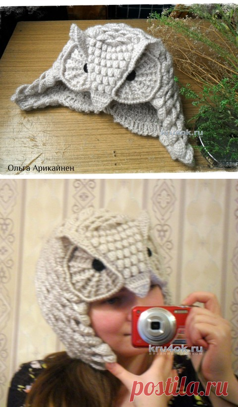 Шапочка – сова. Работа Ольги Арикайнен - вязание крючком на kru4ok.ru