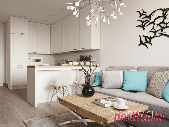 ЖК Friendly House (55 sq.m.) + живые фото • Дизайн-проект • DAVIDOVICH.design Уютная 1к квартира с видом на Днепр в ЖК по ул.Панельной в Киеве Благодаря некоторым решениям по перепланировке нам удалось получить полноценную кухню-гостиную студию и отдельную спальню.   Фотографии реализованного нами объекта  