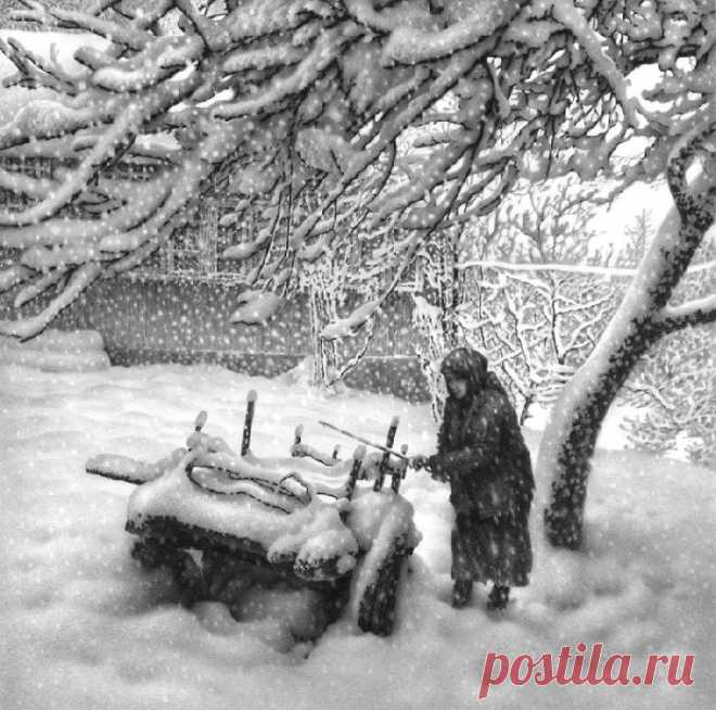 Грузинский художник рисует реалистичные зимние пейзажи простым карандашом
