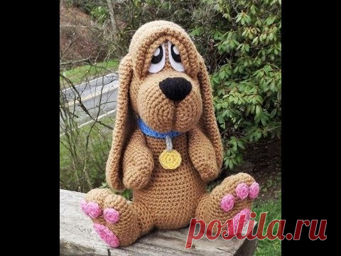 МК Вяжем крючком игрушку амигуруми Щенка Бассета Часть 3 - Нос, Брови, Уши, Лапы, Хвост