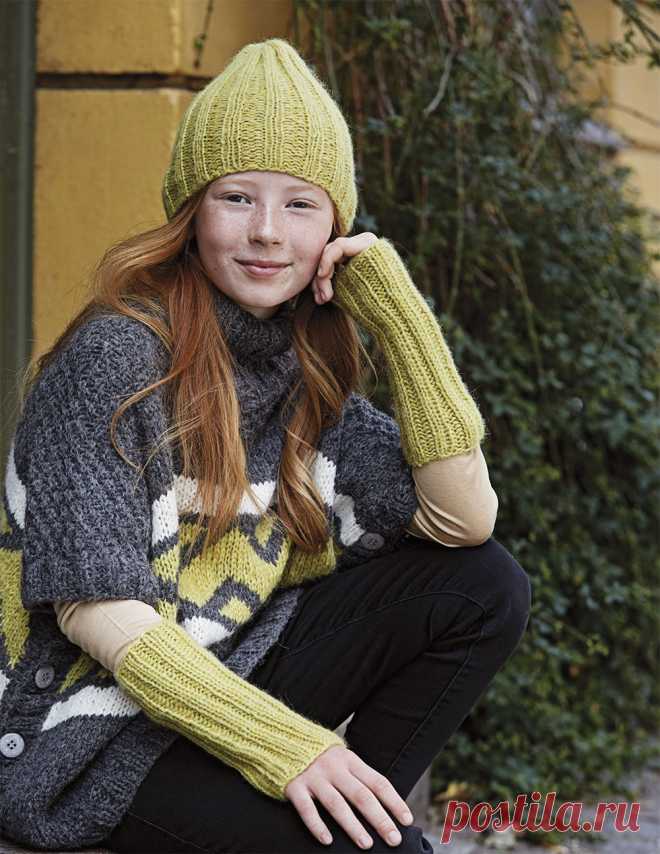 Шапка и митенки в резинку - схема вязания спицами с описанием на Verena.ru