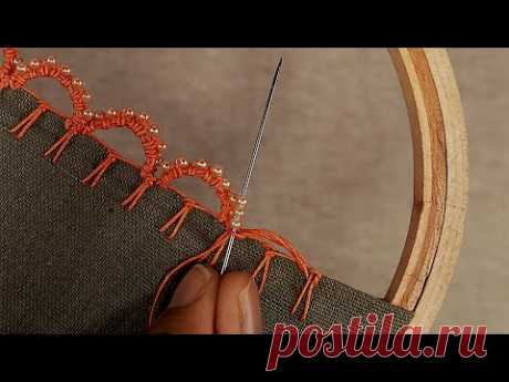 Beaded Hand Embroidery Border Tutorial | Easy Beading Stitch for Fabric Edges | DIY Stitching
