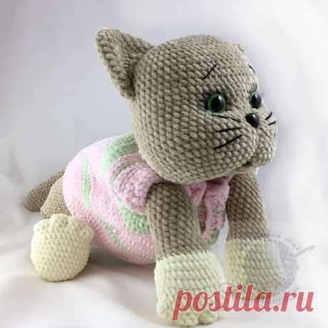 Кот подушка купить недорого, Бежевый в розовой кофте, 70*30 смПлюшевый мир Мастерская игрушек Анны Ганоцкой