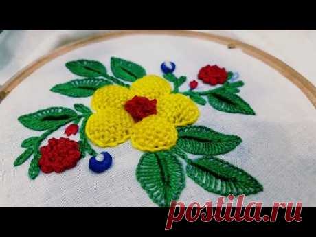 Padded flower stitch :hand embroidery step by step