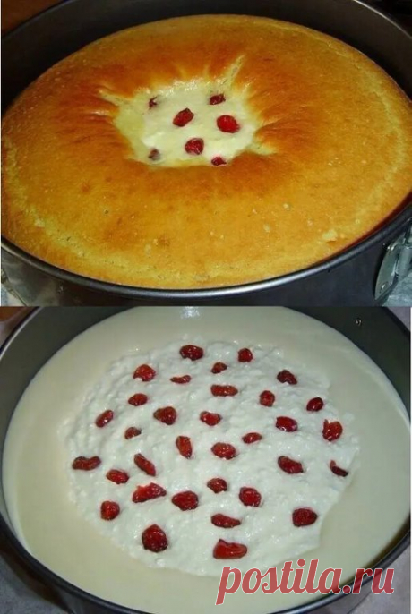 Пирог-ватрушка

Ингредиенты:
- Яйцо куриное 5 шт.
- Сахар 1 ст.
- Сметана 1 ст.
- Творог 550 г
- Мука пшеничная 1 ст.
- Сода пищевая 0,5 ч.л.
- Масло сливочное 50 г
- Манная крупа 1 ст.л.
- Вишня вяленая 0,5 ст.

Приготовление:
1. Два яйца взбиваем с 0,5 стакана сахара.
2. Добавляем сметану, соду, муку, растопленное сливочное масло и хорошенько перемешиваем, в результате получаем жидкое тесто, как густая сметана.
3. Теперь приступаем к приготовлению начинки. Творог, манную...