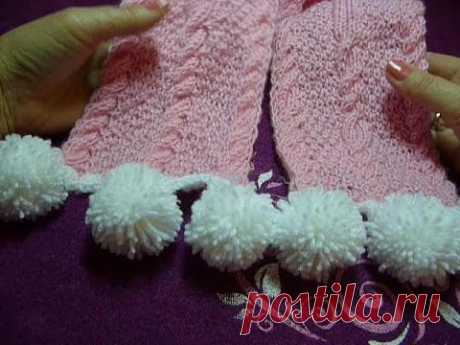 Шарф спицами / с помпонами двусторонний /scarf with pom-pom bilateral