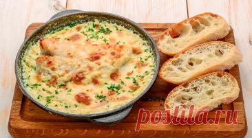 Филе щуки запекается под нежным сметанно-яичным соусом с сыром и луком.