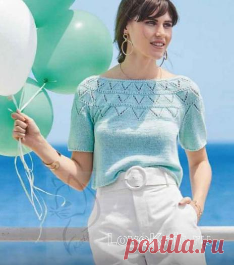 Укороченный пуловер с ажурной каймой схема спицами