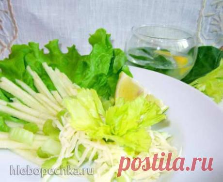 Парижский салат с сельдереем - ХЛЕБОПЕЧКА.РУ - рецепты, отзывы, инструкции
Ингредиенты

Яблоко кисло-сладкое	¼ шт.
Сельдерей черешковый	½ стебля с листиками
Или корневой	½ пластика
Лимон	2 дольки
Сыр Маасдам (Эмменталь, Пармезан) 5 гр.	5-10 гр.
Майонез низкокалорийный	по желанию
Листья салата для подачи