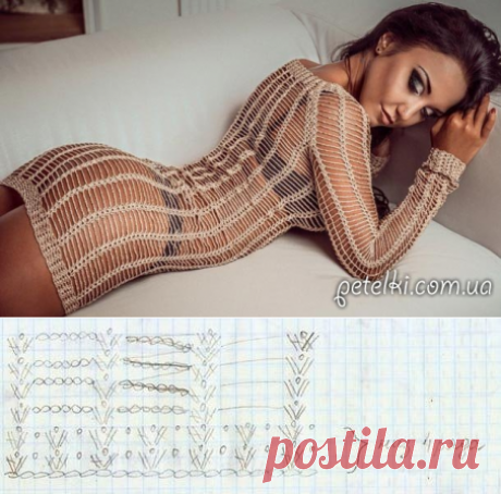Простая, но красивая туника-сетка крючком со схемой