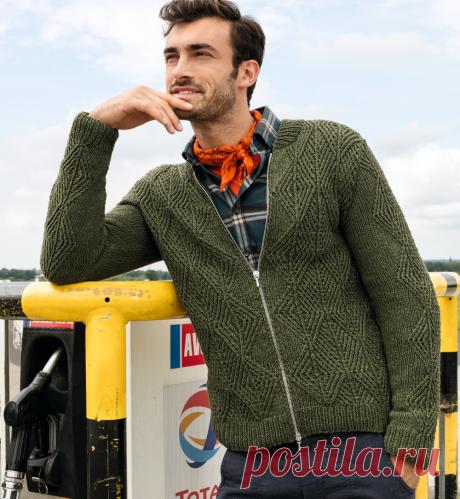 Мужская кофта цвета хаки - схема вязания спицами. Вяжем Кофты на Verena.ru