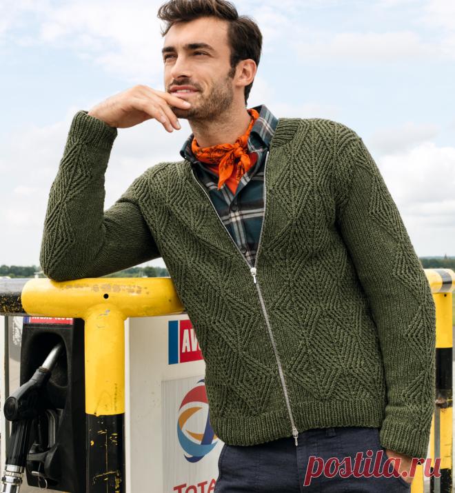 Мужская кофта цвета хаки - схема вязания спицами. Вяжем Кофты на Verena.ru