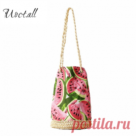 Строка Sackpack соломы лето пляжная сумка Свежие Фрукты арбуз печати Tote Для женщин сумка мешок холст сумка тканые сумки купить на AliExpress