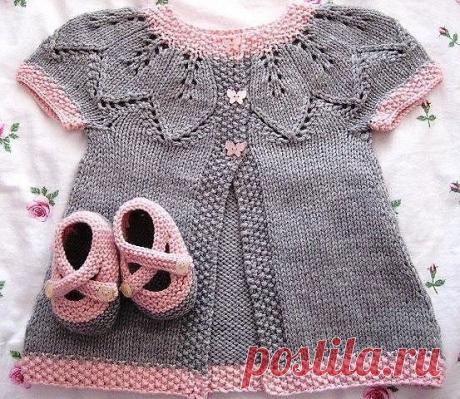 Жакетик для малышки “Осенние листья” (Вязание спицами) Размеры: 6-9 мес., 9-12 мес., (12-15 мес.) Понадобится: 200, 250, (300) г. пряжи средней толщины круговые спицы длиной 50 см. № 3,5; 4,5 (5,5) Иголка для пряжи 2 держателя для петель 4 маркера 6, 7…